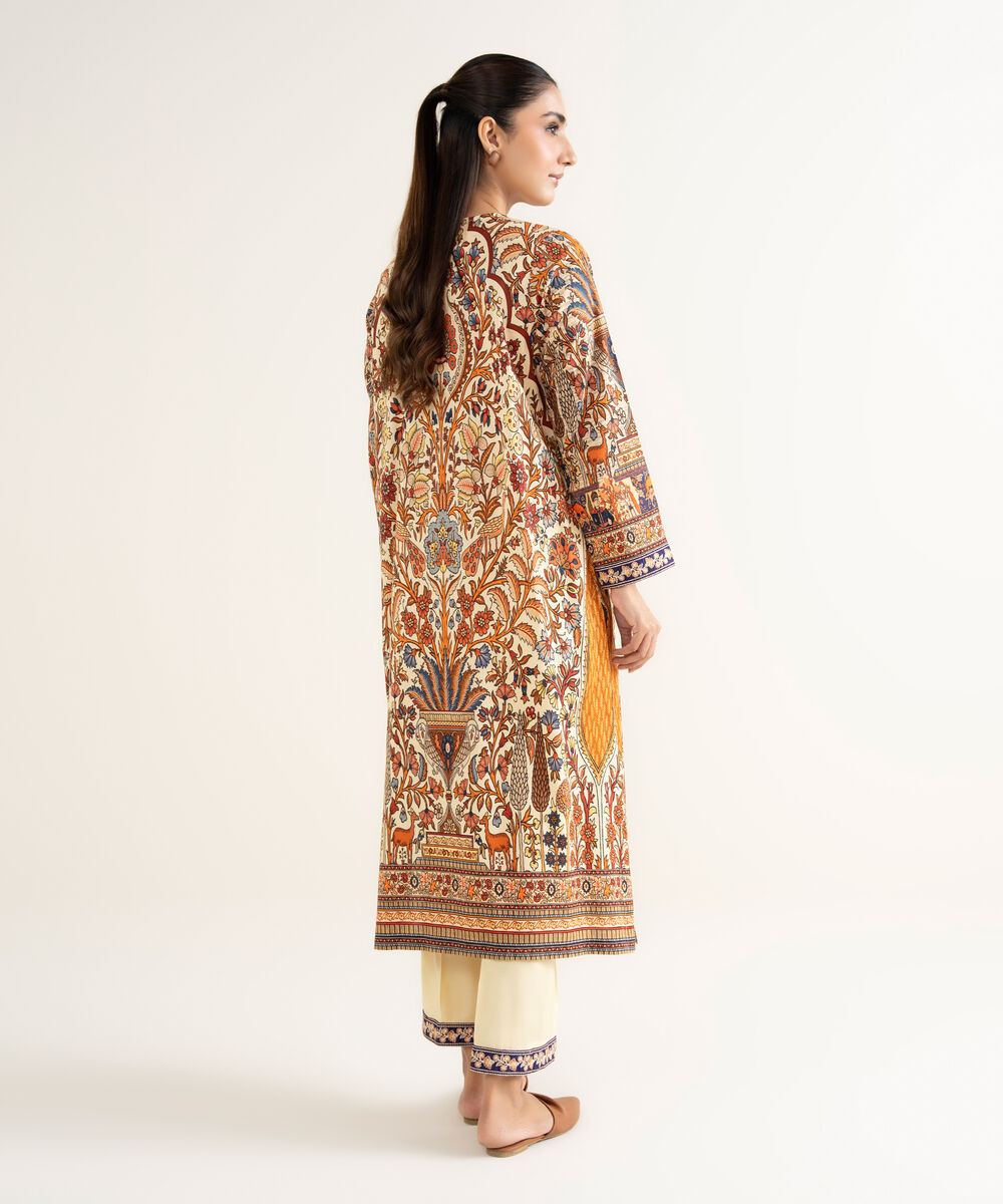 Women's RTW Linen Viscose Embroidered Beige A-Line Shirt