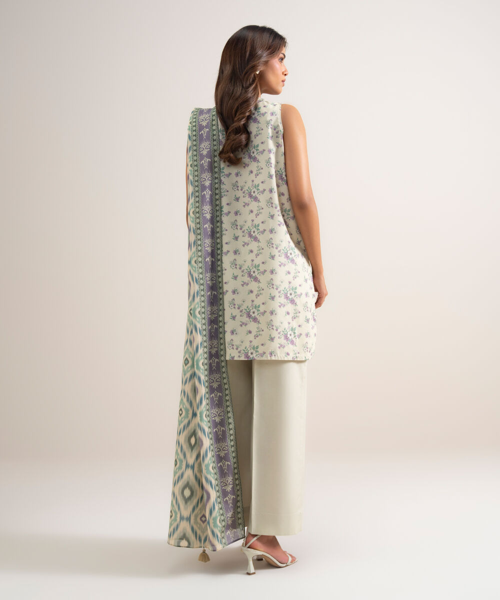 Women's Unstitched Lawn Embroidered Off White 2 Piece Suit
