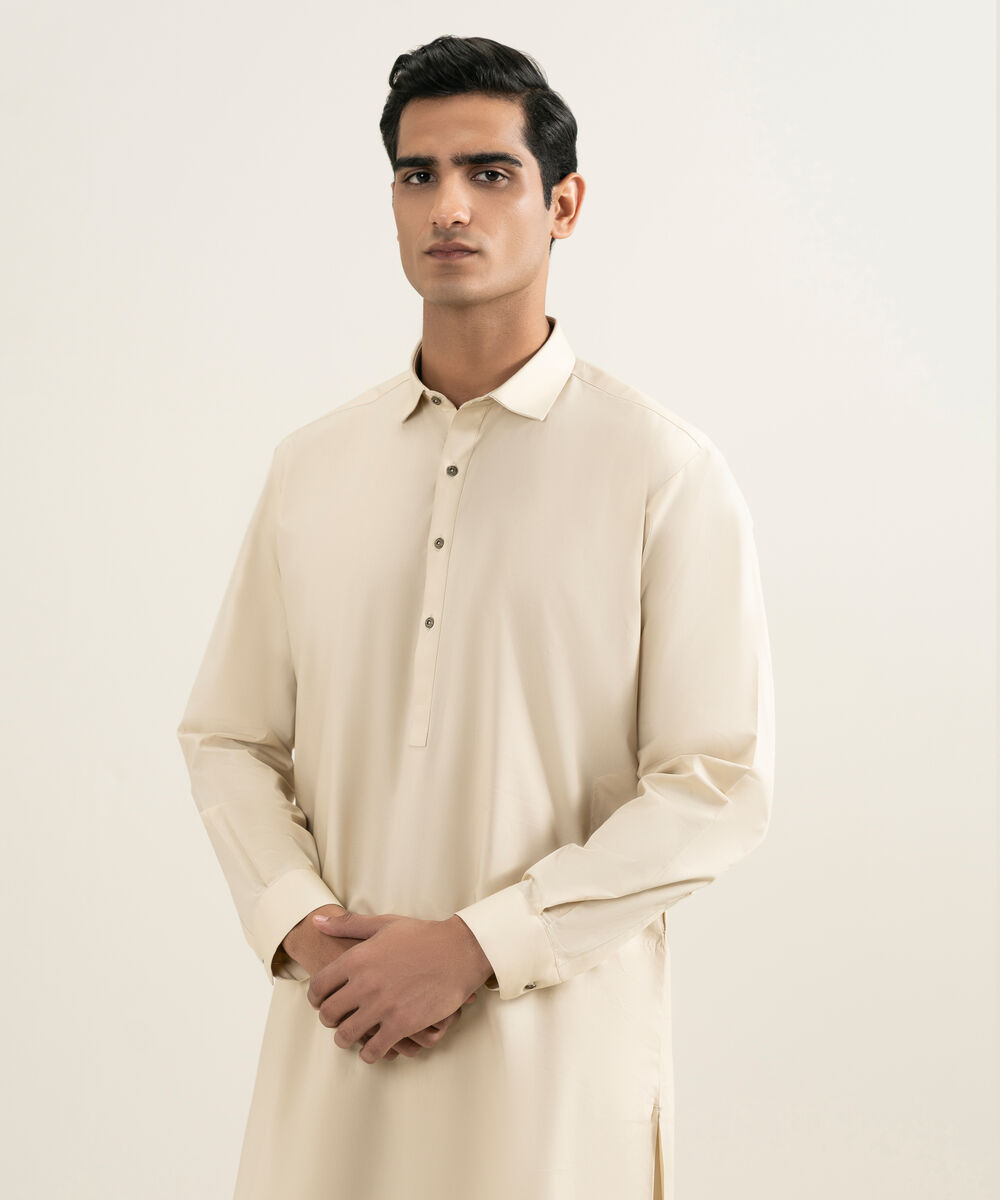 Men's beige 100% Cotton Kameez Shalwar