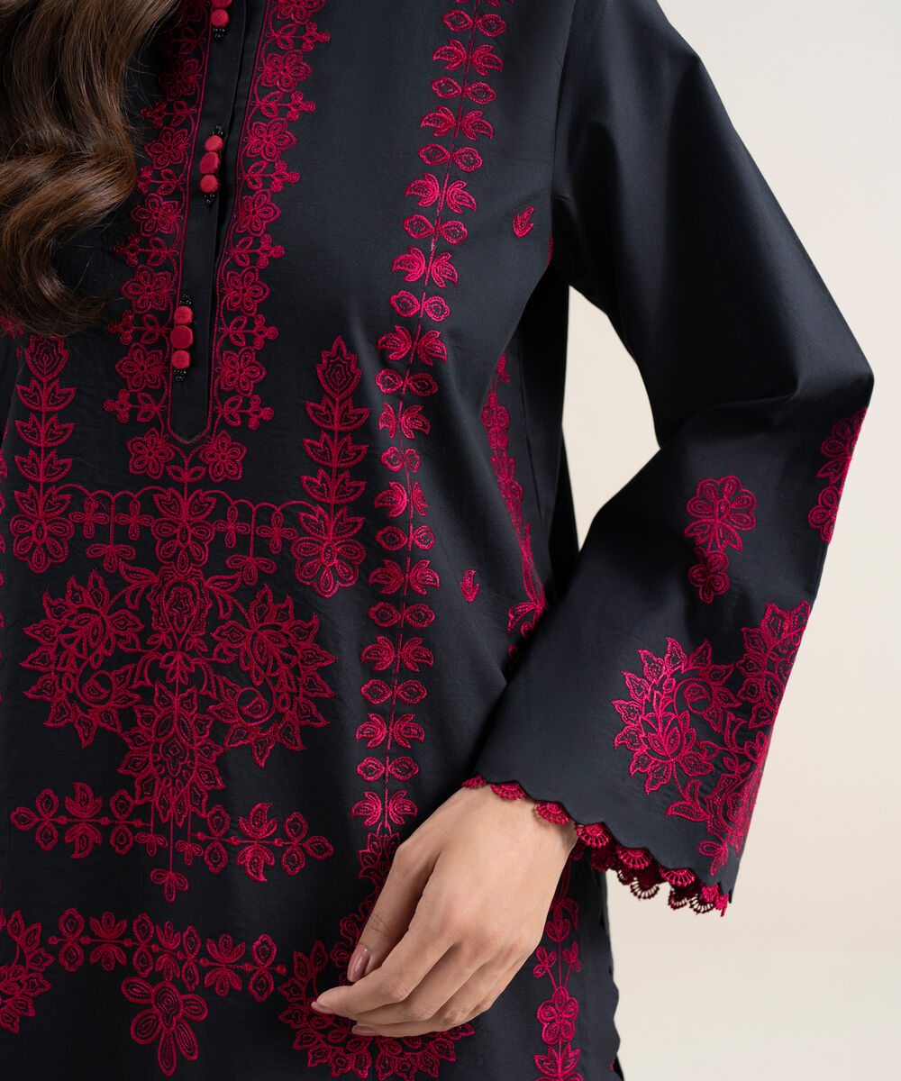 Women's Unstitched Lawn Embroidered Black 3 Piece Suit