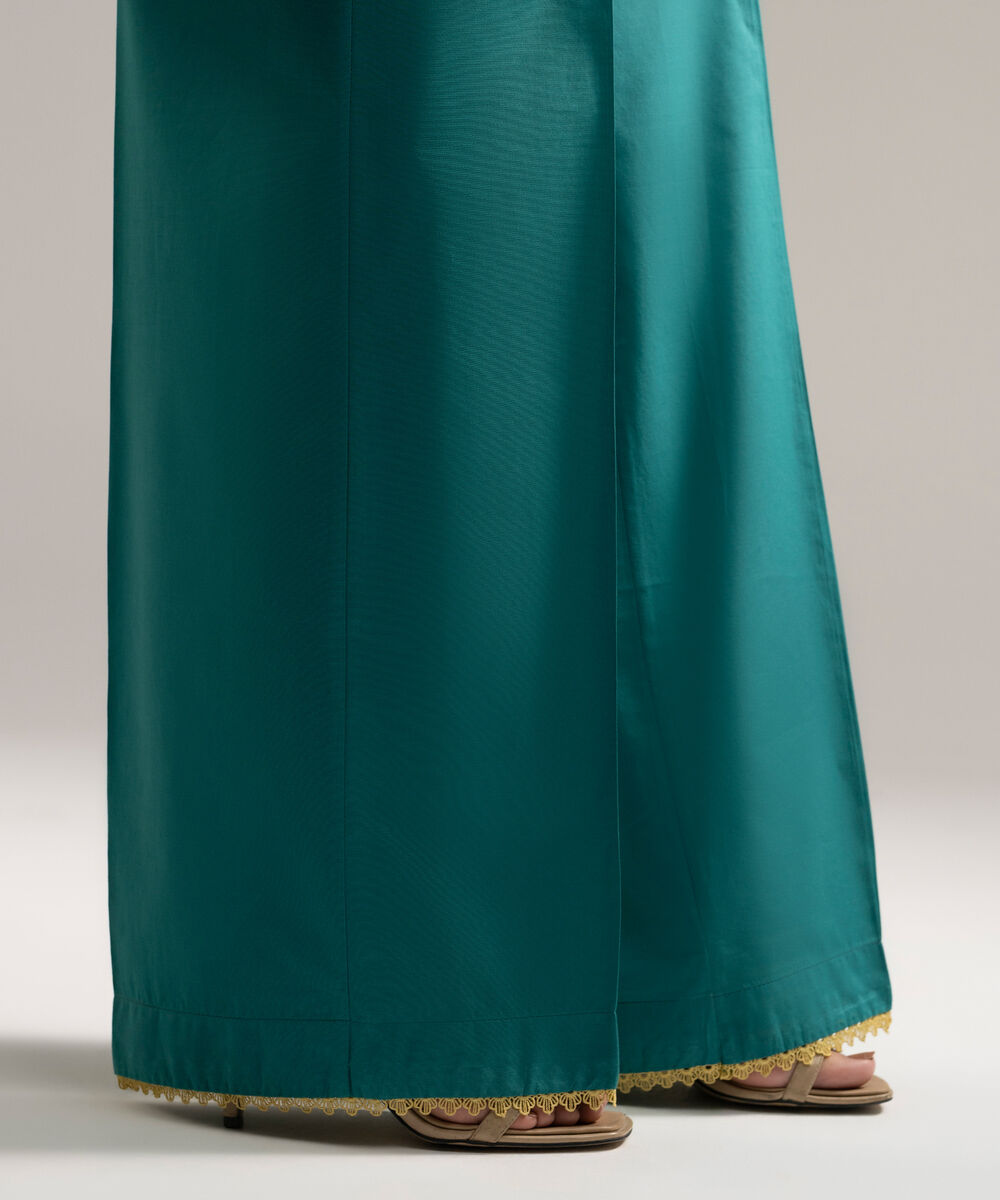 Women's RTW Cambric Solid Green Farshi Shalwar