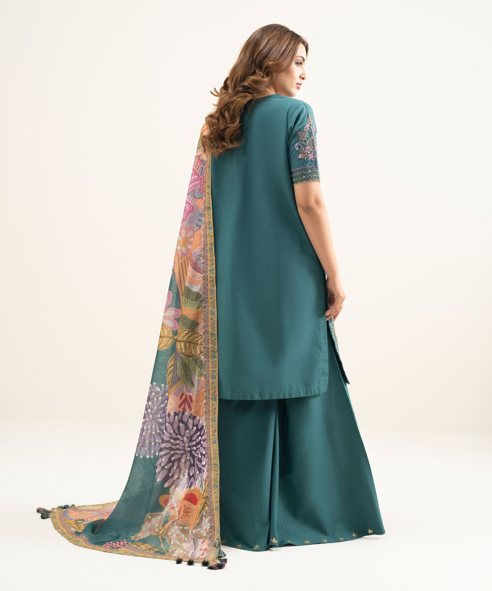 Women's Unstitched Lawn Green Embroidered 3 Piece Suit