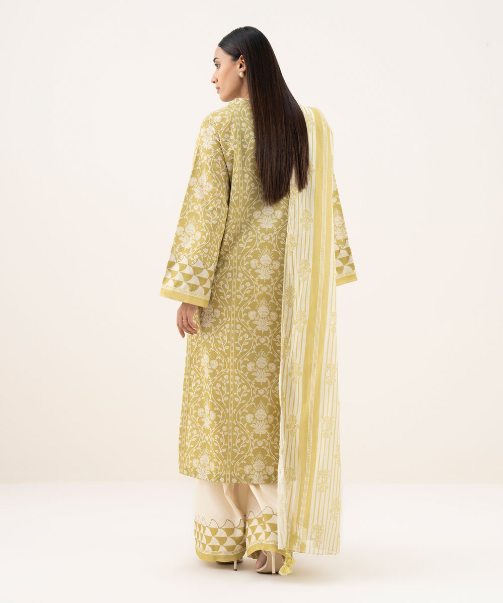 Women's Unstitched Lawn Printed Yellow 2 Piece Suit