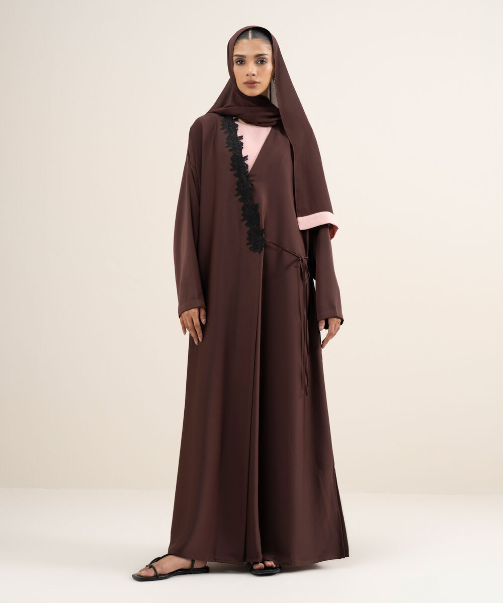 Women's Brown & Pink Wrap-Aroung Abbaya