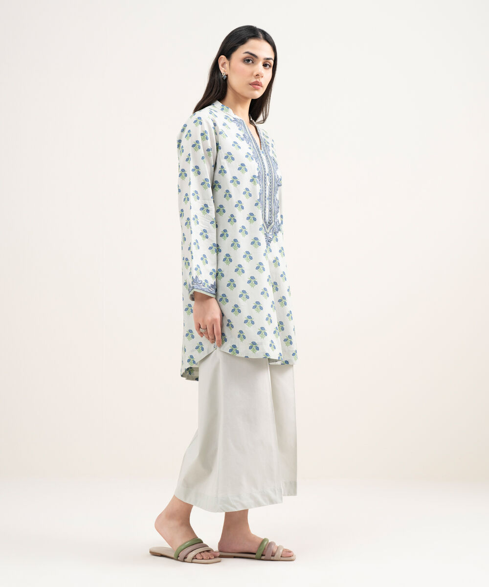 Women's RTW Lawn Embroidered Grey Straight Shirt