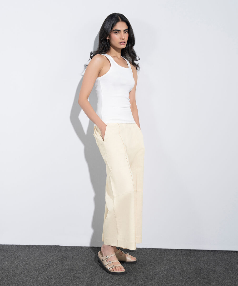 Women's Western Beige Linen Blend Culottes