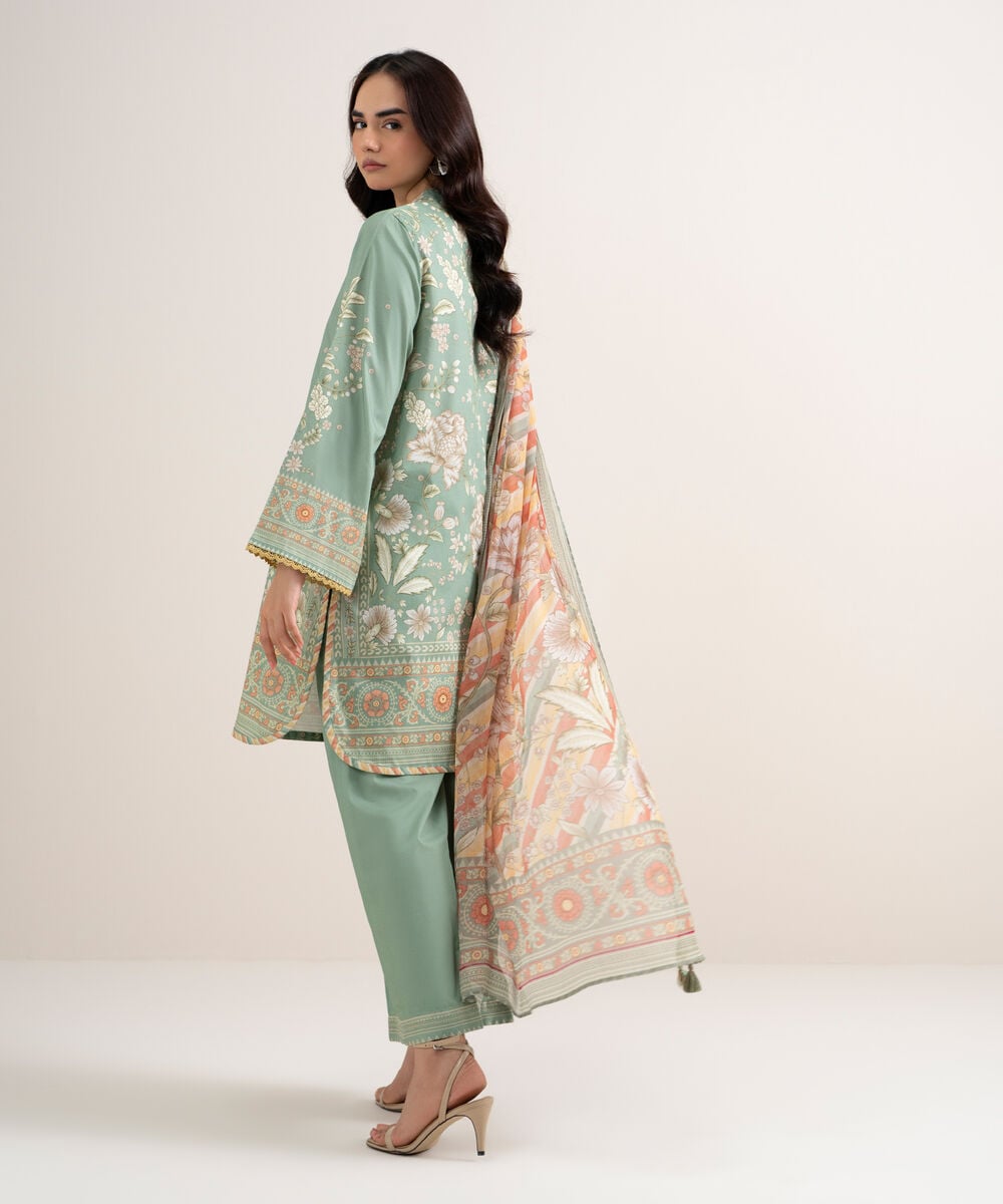 Women's Unstitched Lawn Printed Green 3 Piece Suit