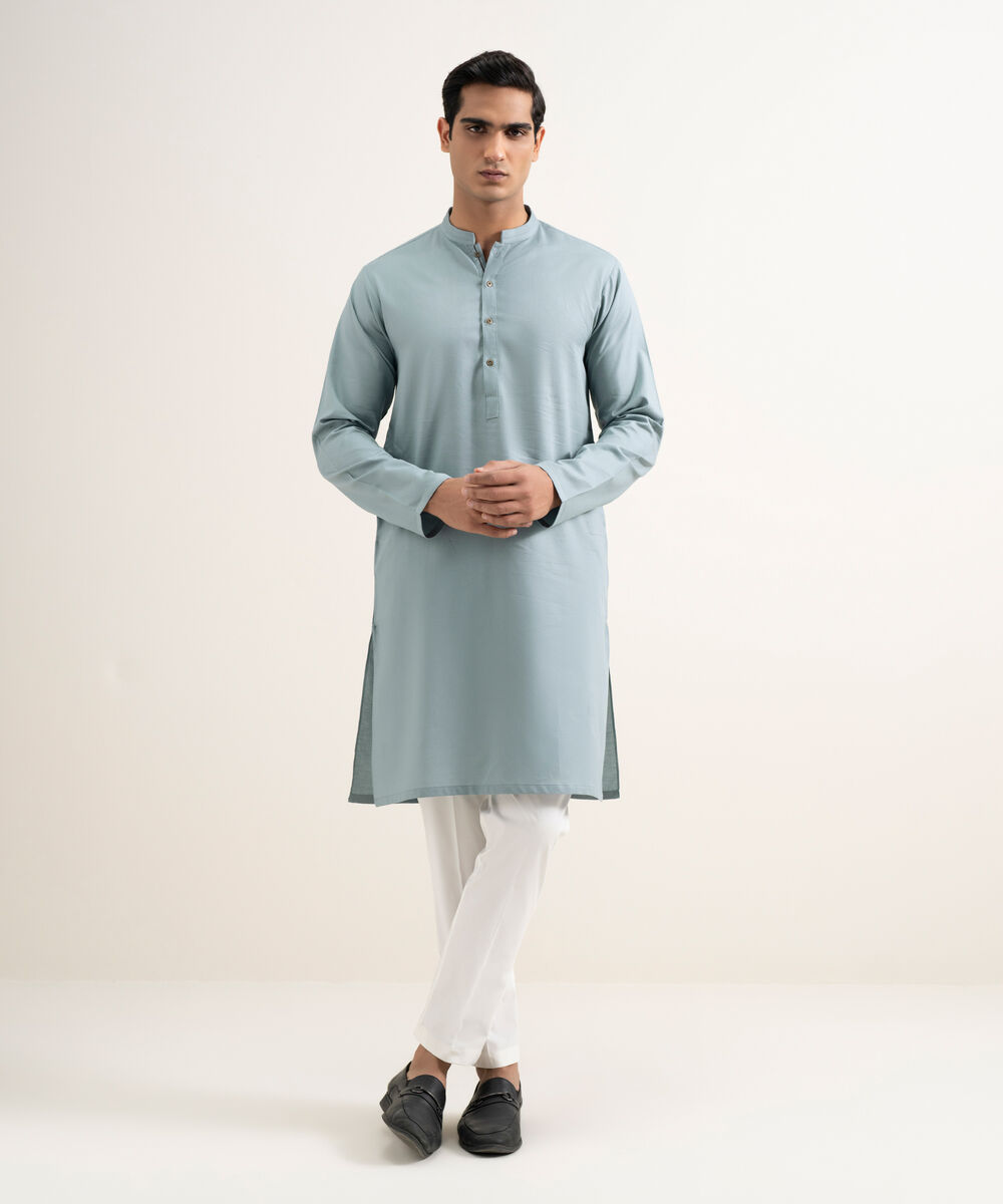 Men's Stitched Blue Grey Kurta