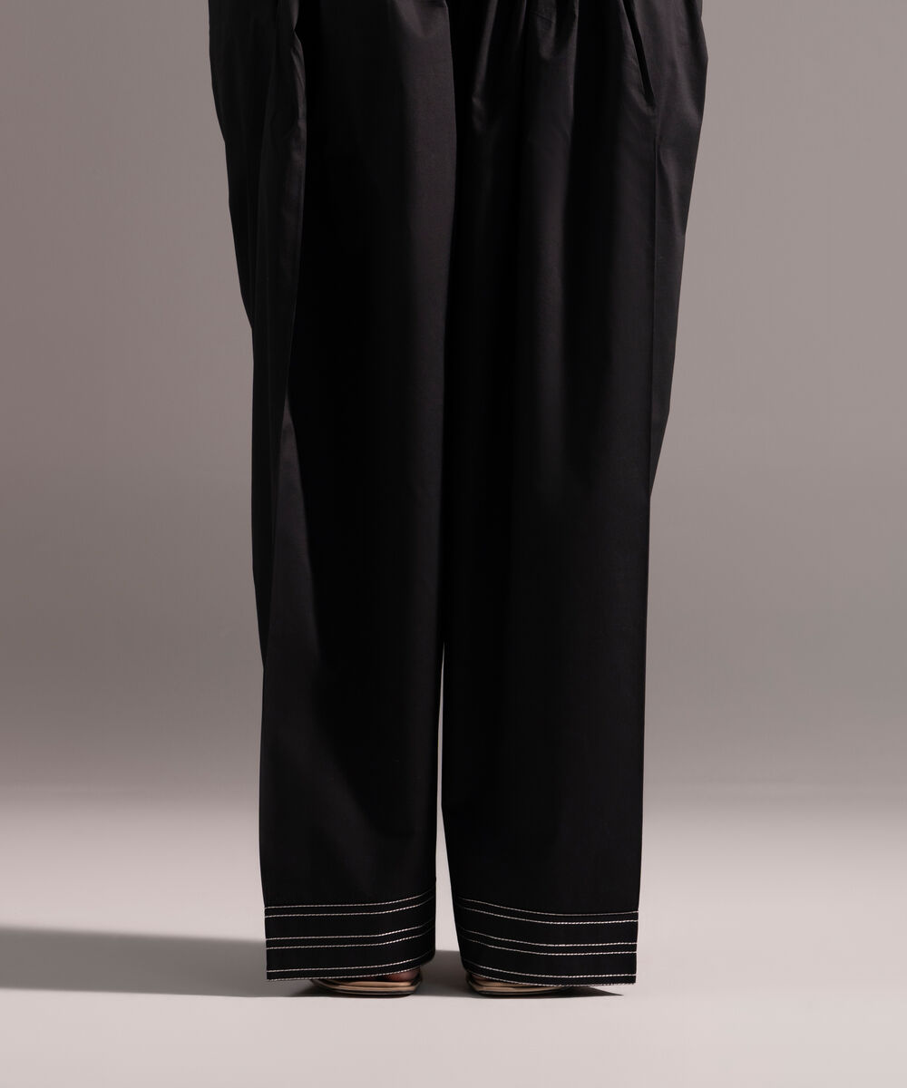 Women's RTW Poplin Embroidered Black Farshi Shalwar