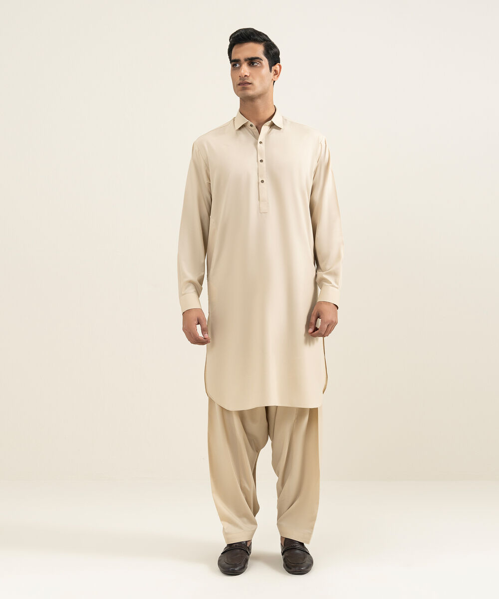 Men's Stitched Beige Kameez Shalwar