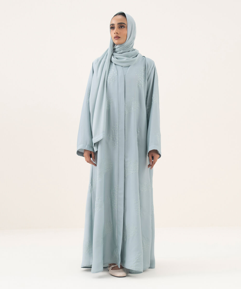 Women's sky blue button through Abaya set