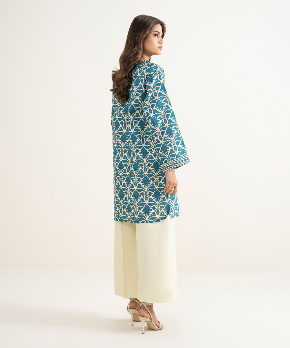Women's Unstitched Lawn Printed Blue Shirt