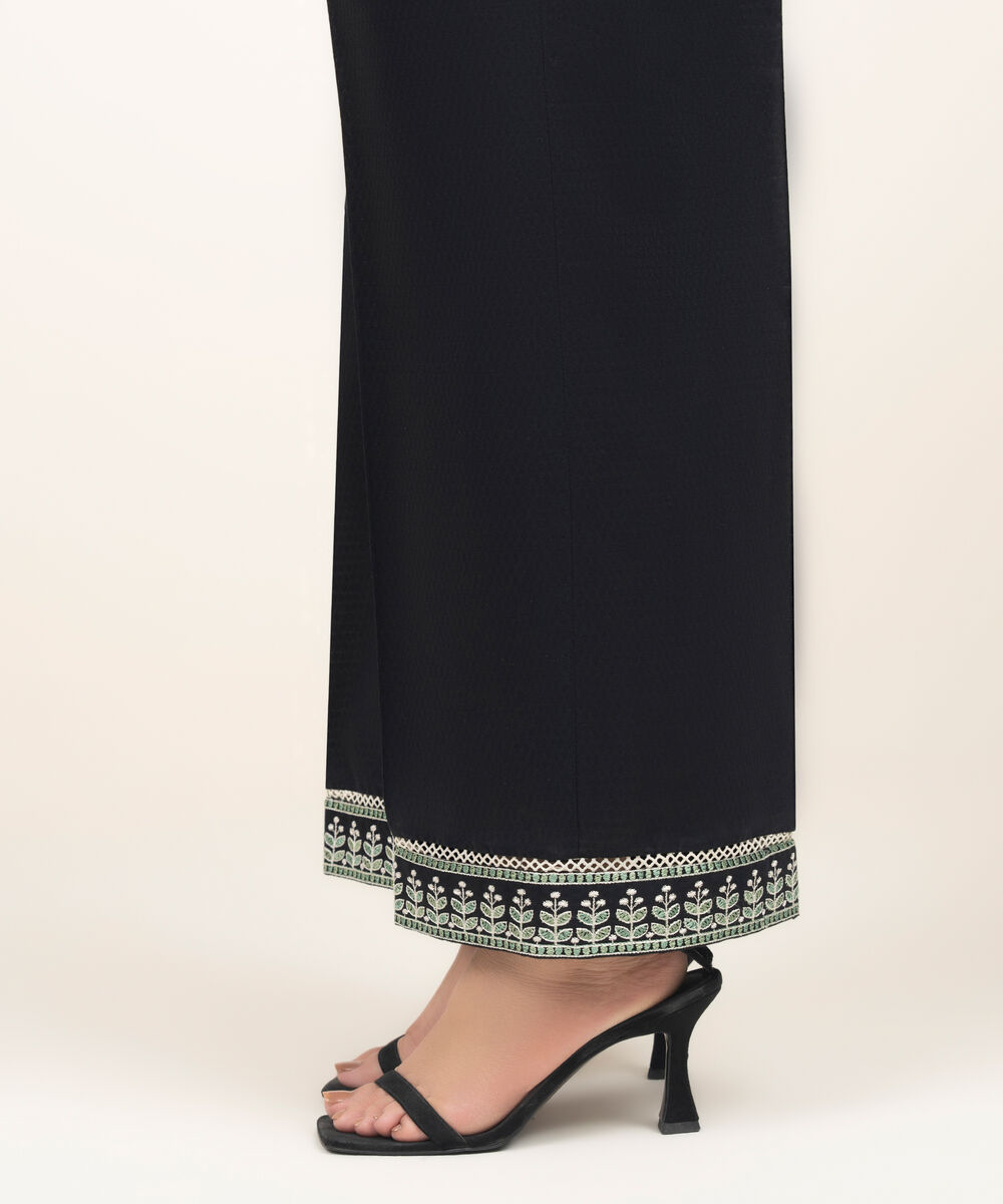 Women's RTW Dobby Embroidered Black Culottes