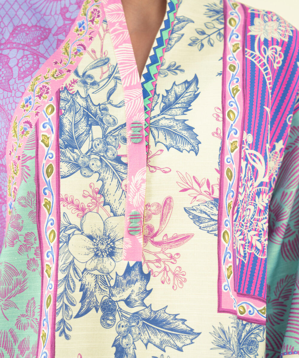 Women's Unstitched Cotton Printed Multi 2 Piece Suit