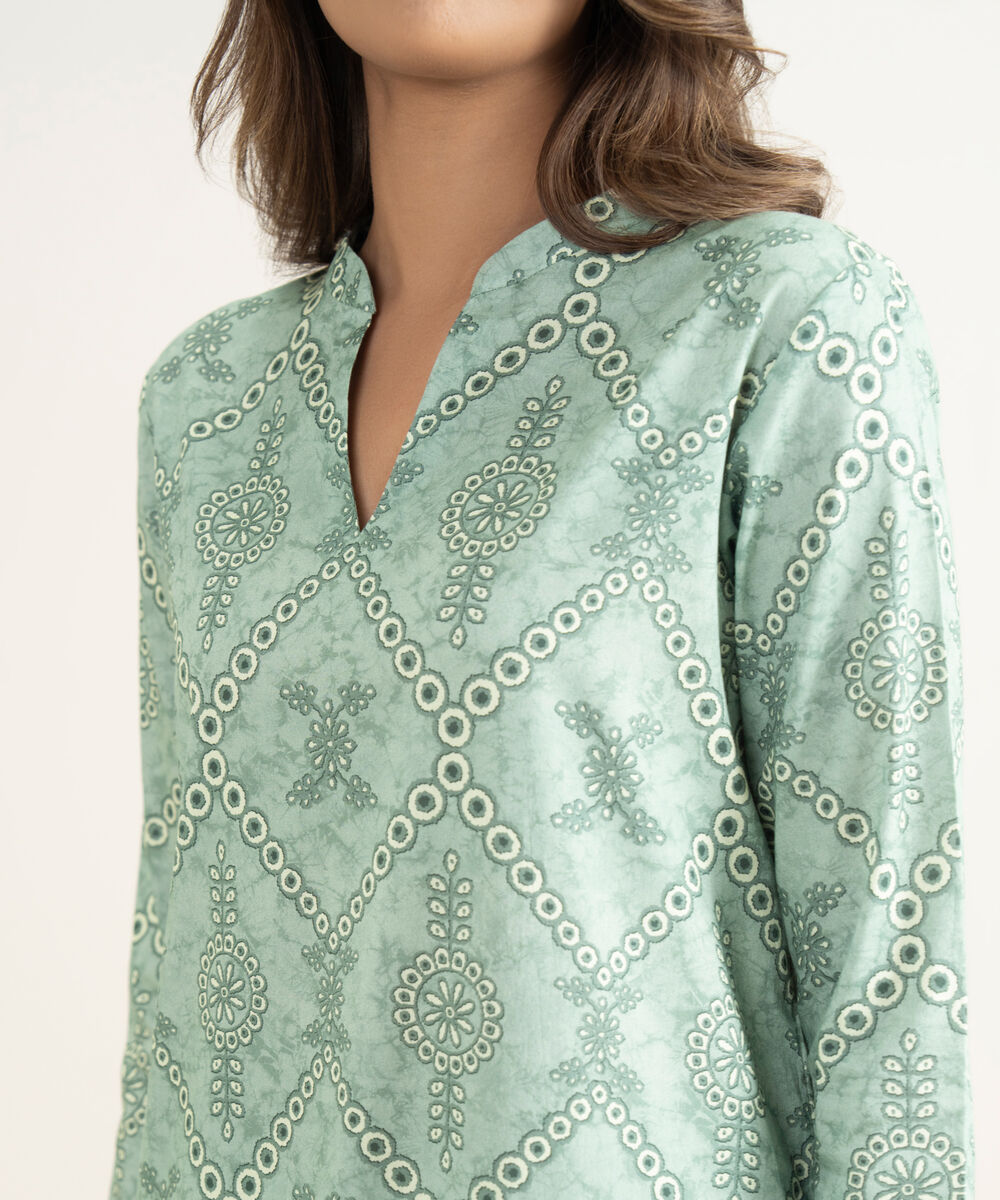 Women's Unstitched Lawn Printed Green 2 Piece Suit