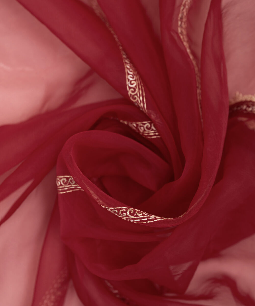 Women's RTW Blended Organza Embroidered Red Dupatta