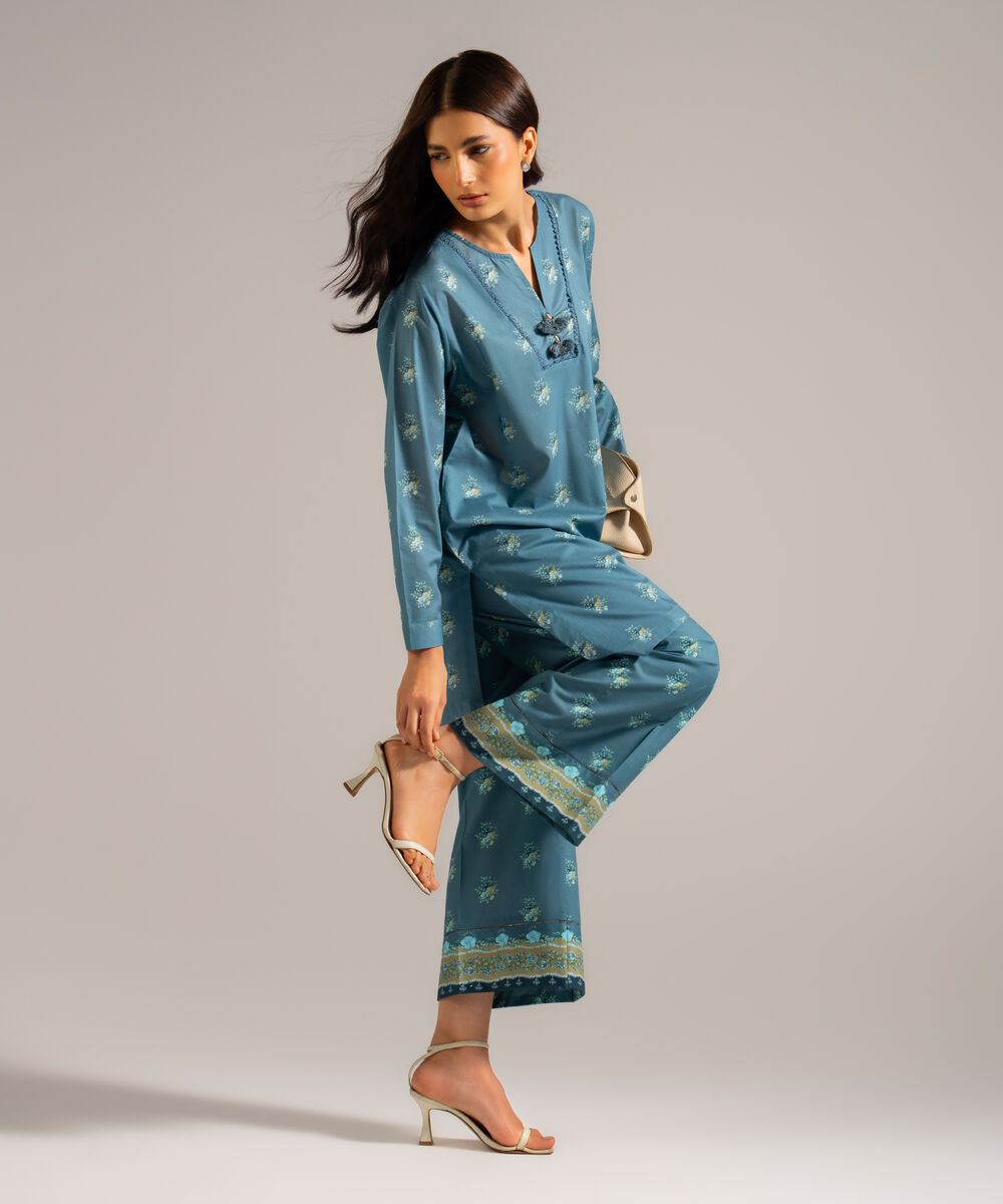 Women's RTW Lawn Printed Green Straight Shirt