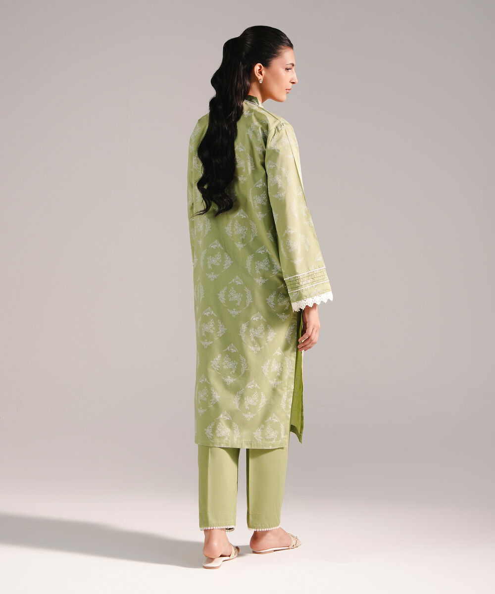 Women's RTW Lawn Printed Green Straight Shirt