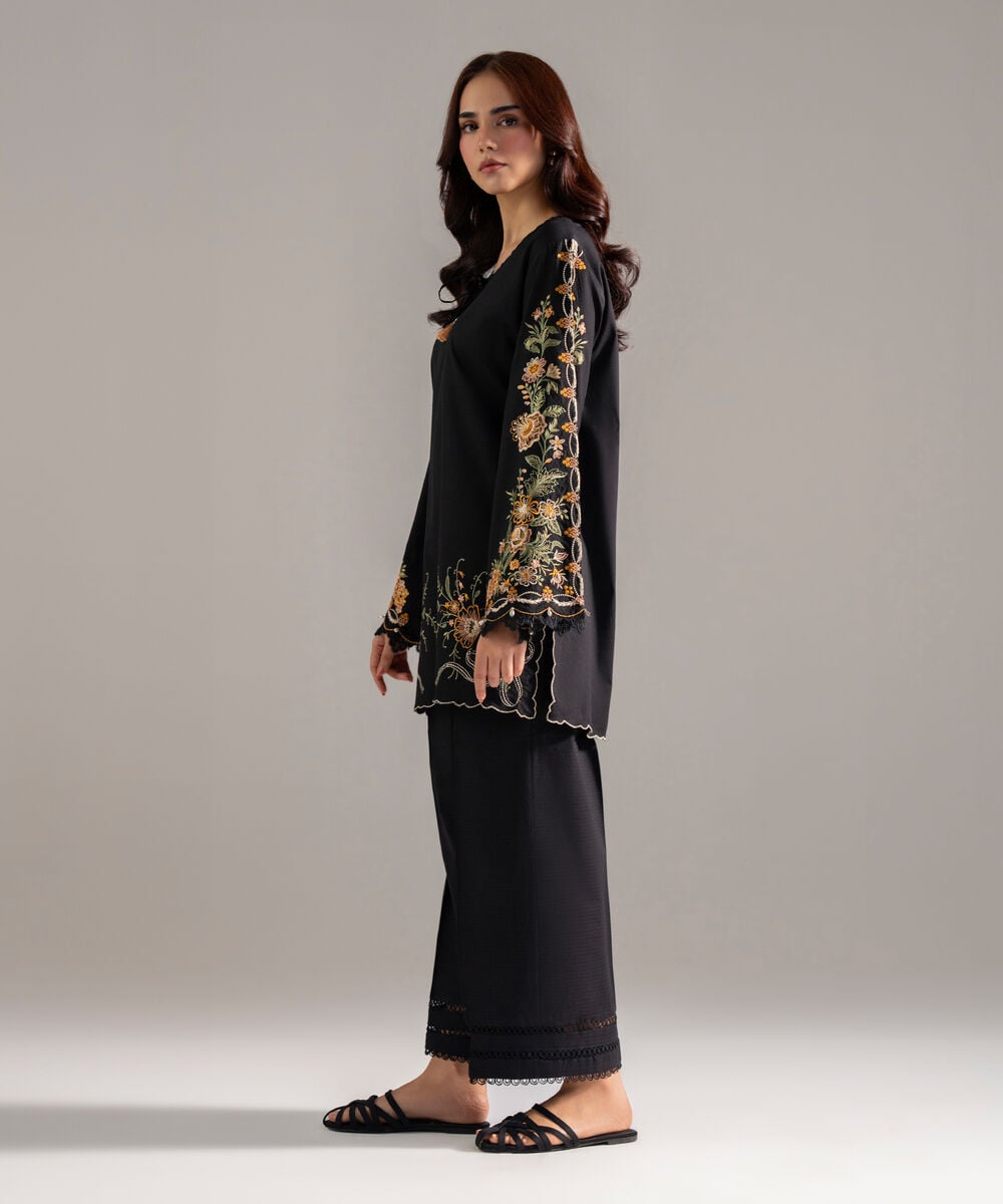 Women's RTW Dobby Solid Black Straight Shirt