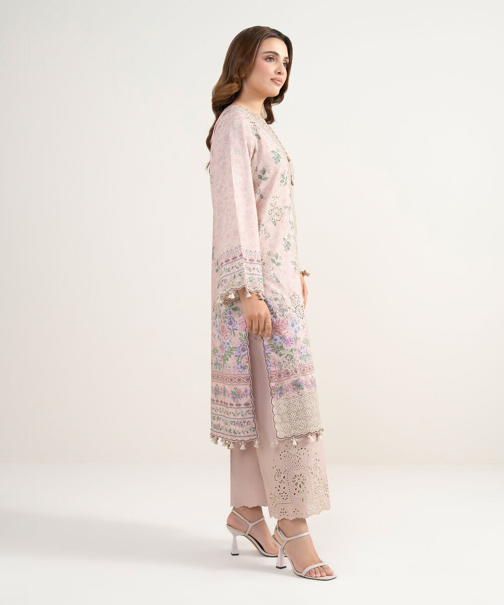 Women's Unstitched Fine Lawn Embroidered Pink 3 Piece Suit