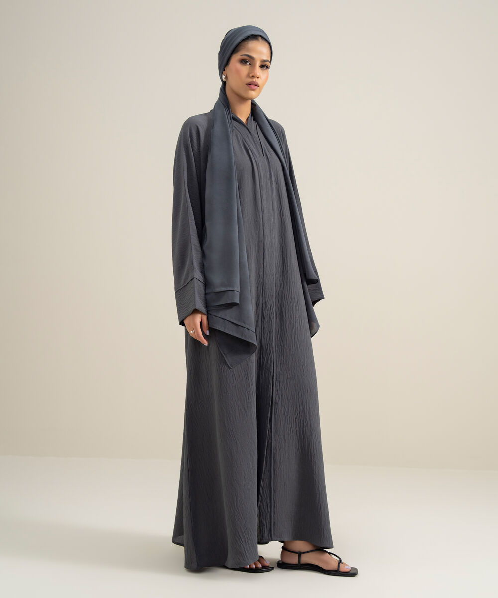Women's Polyester Grey Kimono Abbaya Set