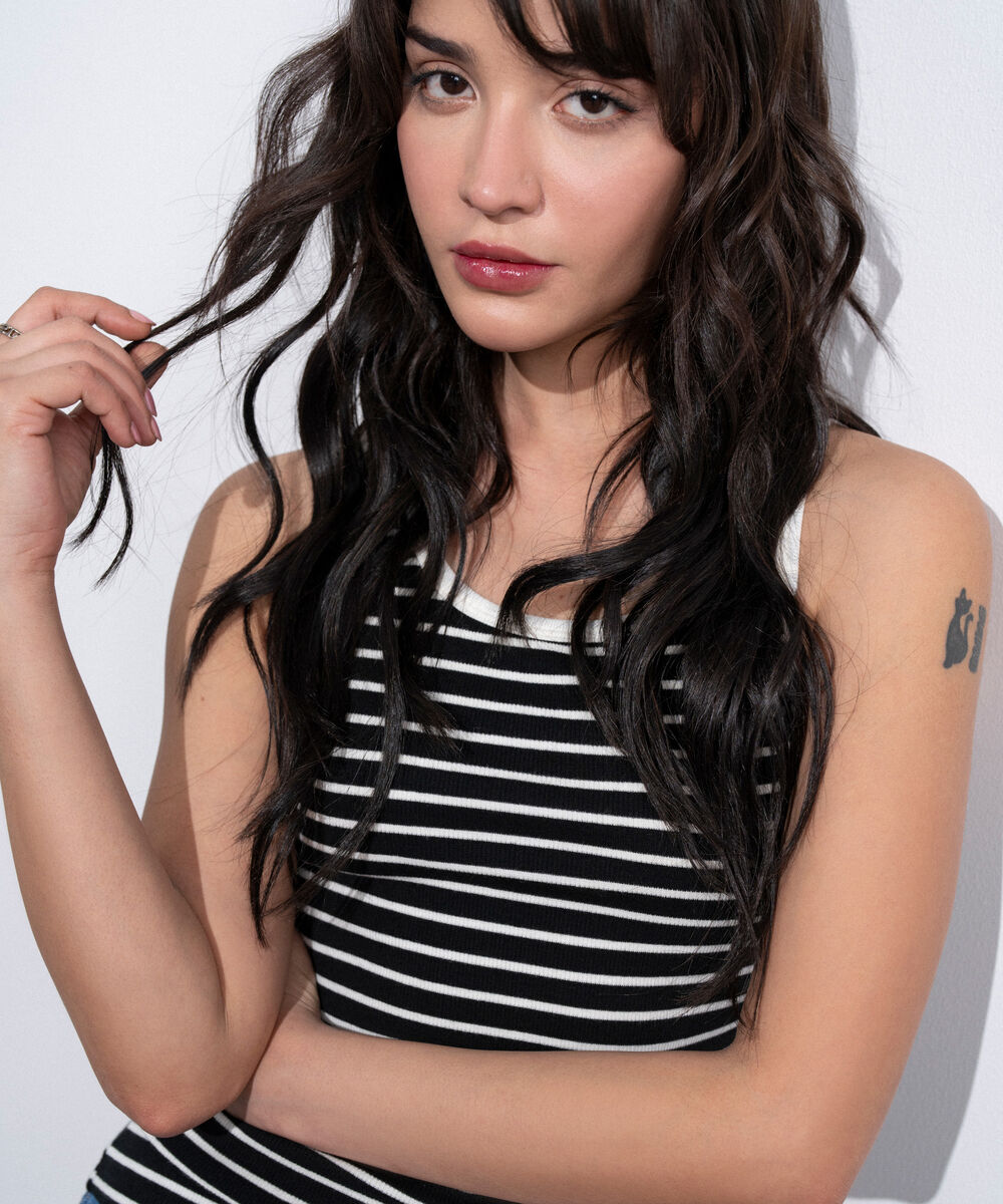 Women's Western Black And White Striped Sleeveless Tank Top