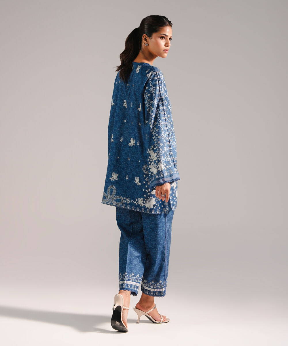 Women's RTW Lawn Printed Dark Blue 2 Piece Suit