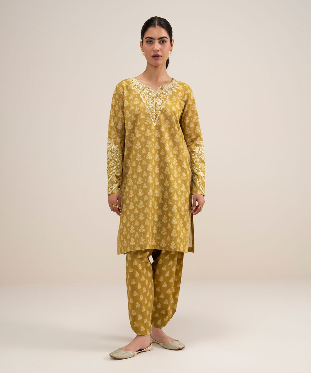 Women's Unstitched Lawn Embroidered Yellow 2 Piece Suit