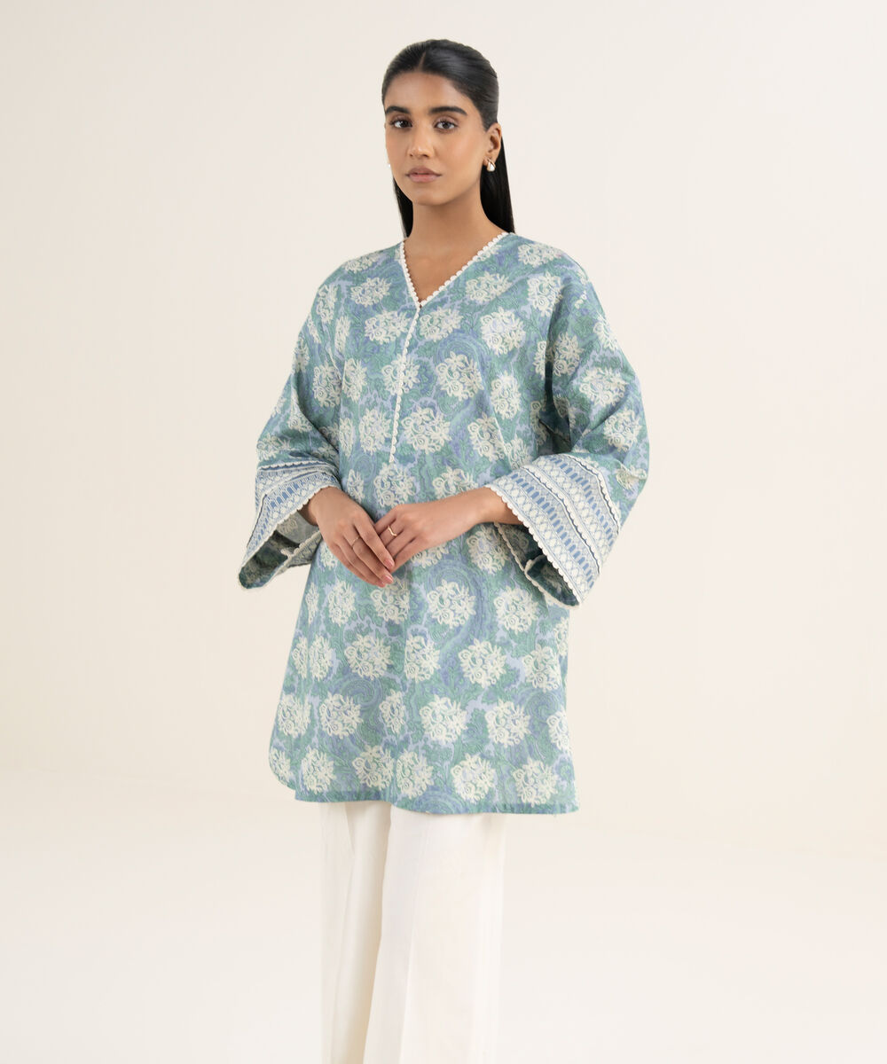 Women's Unstitched Lawn Printed Blue Shirt