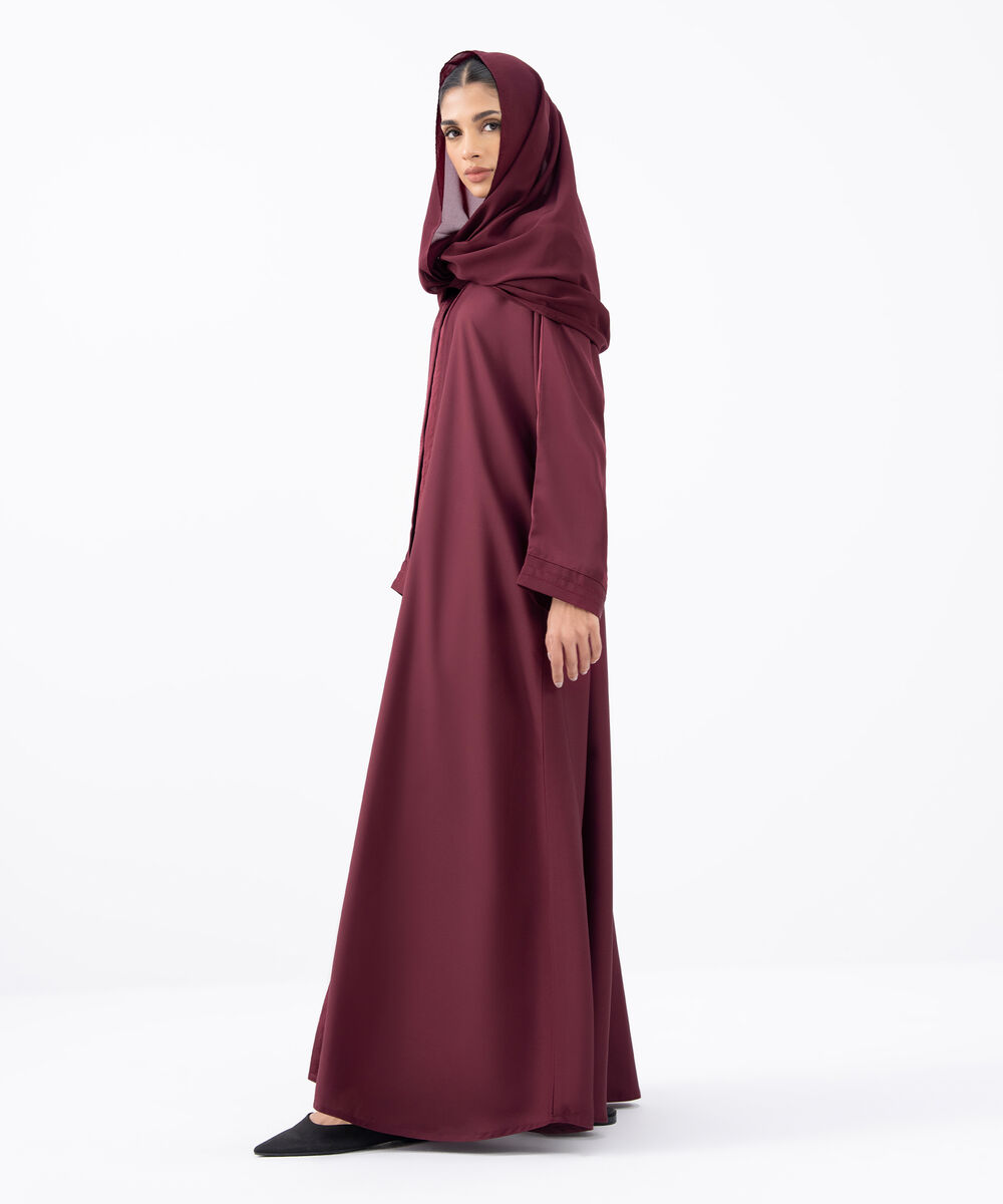 Women's Maroon Polyester Abaya