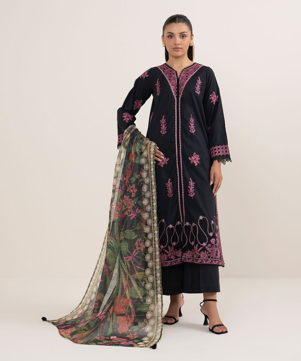 Women's RTW Manaar Black Printed  Dupatta