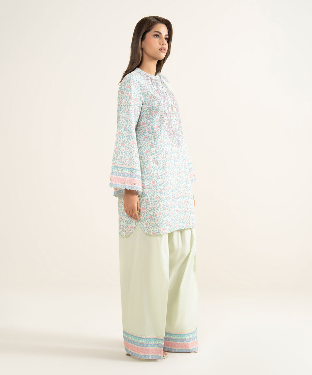 Women's Unstitched Lawn Embroidered Blue 3 Piece Suit