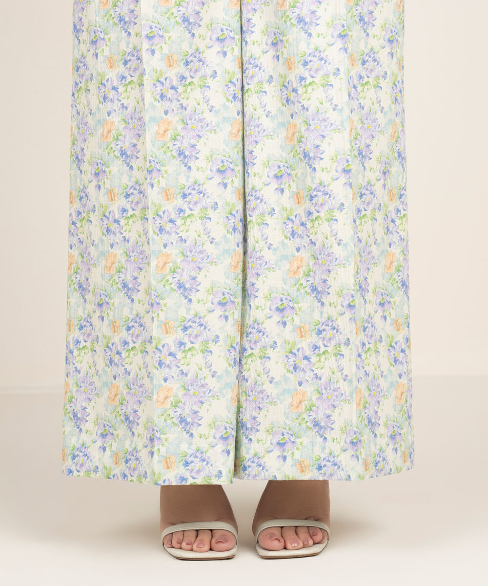 Women's RTW Seersucker Printed Mint Green Flared Pants
