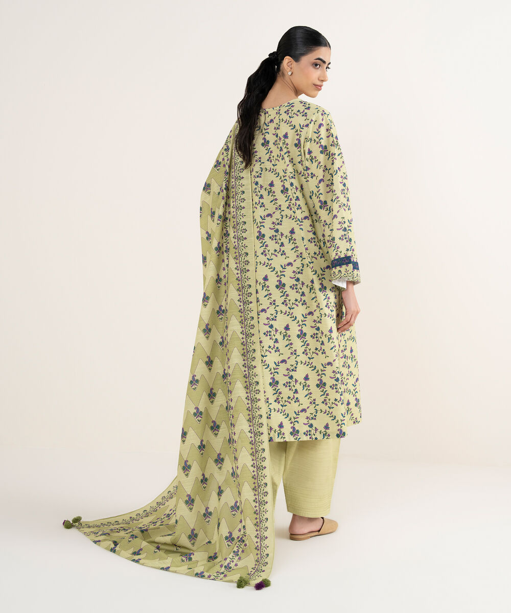 Women's Unstitched Printed Khaddar Beige 3 Piece Suit