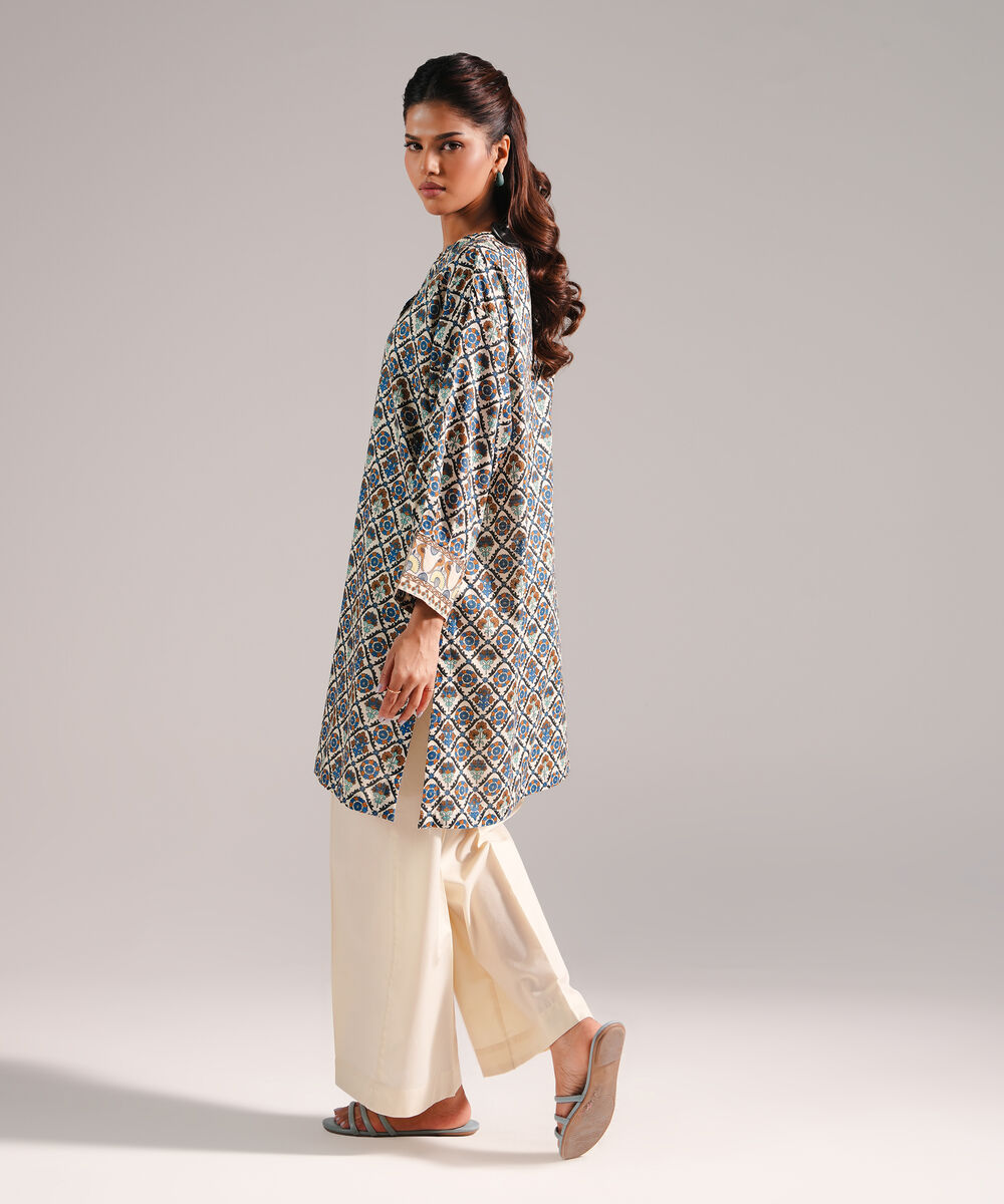 Women's RTW Dobby Printed Beige Straight Shirt