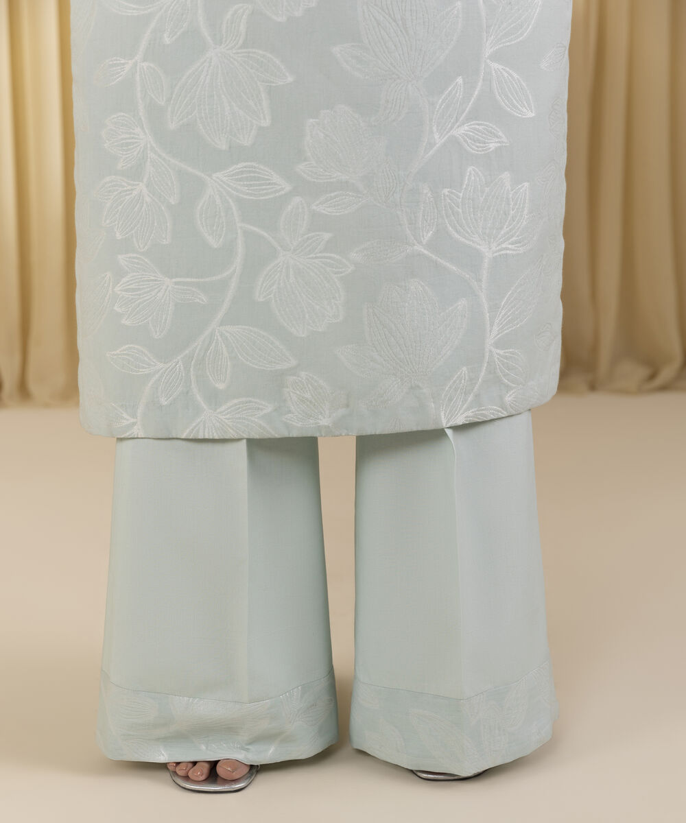 Unstitched Women's Blue Extra Weft Jacquard 3 Piece Suit