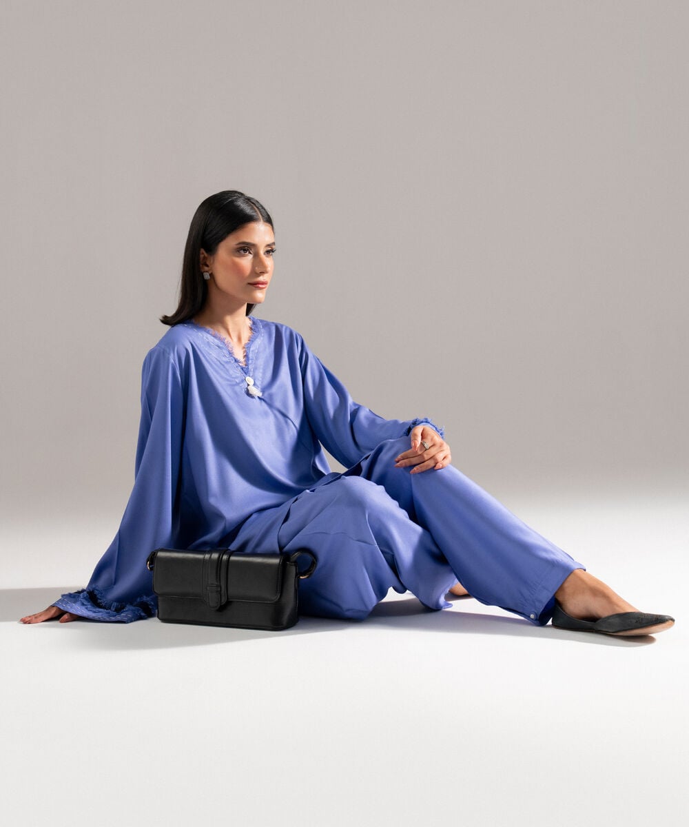 Women's RTW Bedford Solid Blue 2 Piece Suit