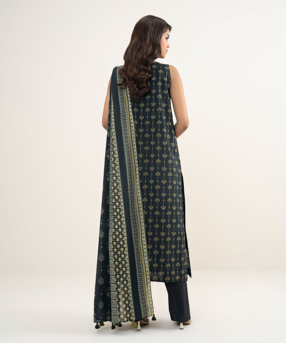 Women's Unstitched Lawn Embroidered Black 3 Piece Suit