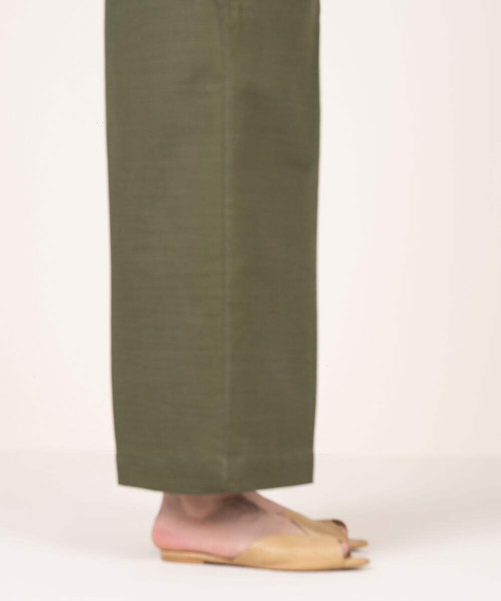 Women's RTW Khaddar Solid Green Culottes