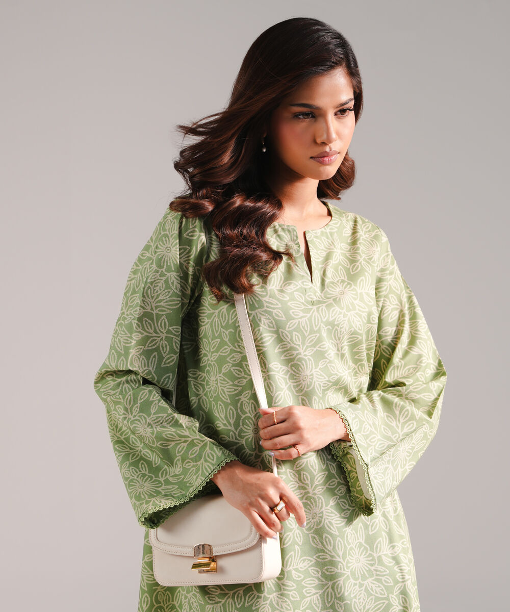 Women's RTW Cotton Viscose Printed Green 2 Piece Suit