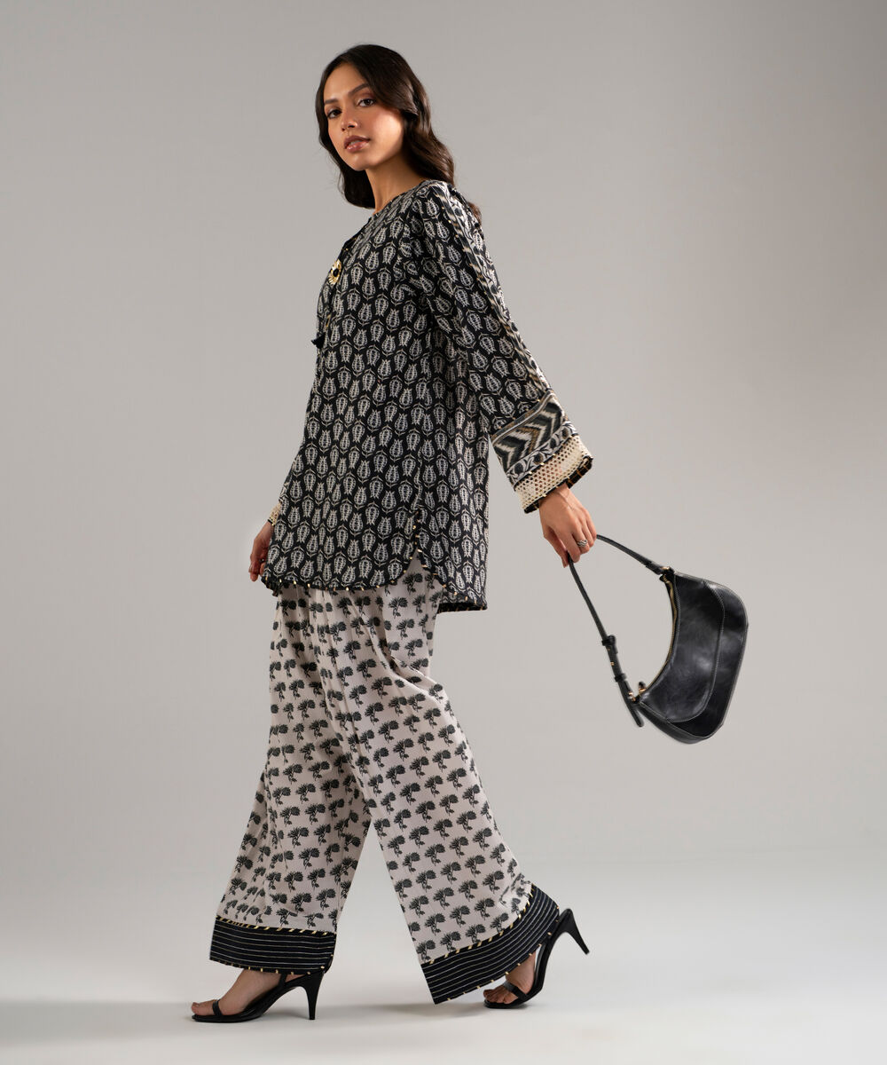 Women's RTW Dobby Printed Black 2 Piece Suit