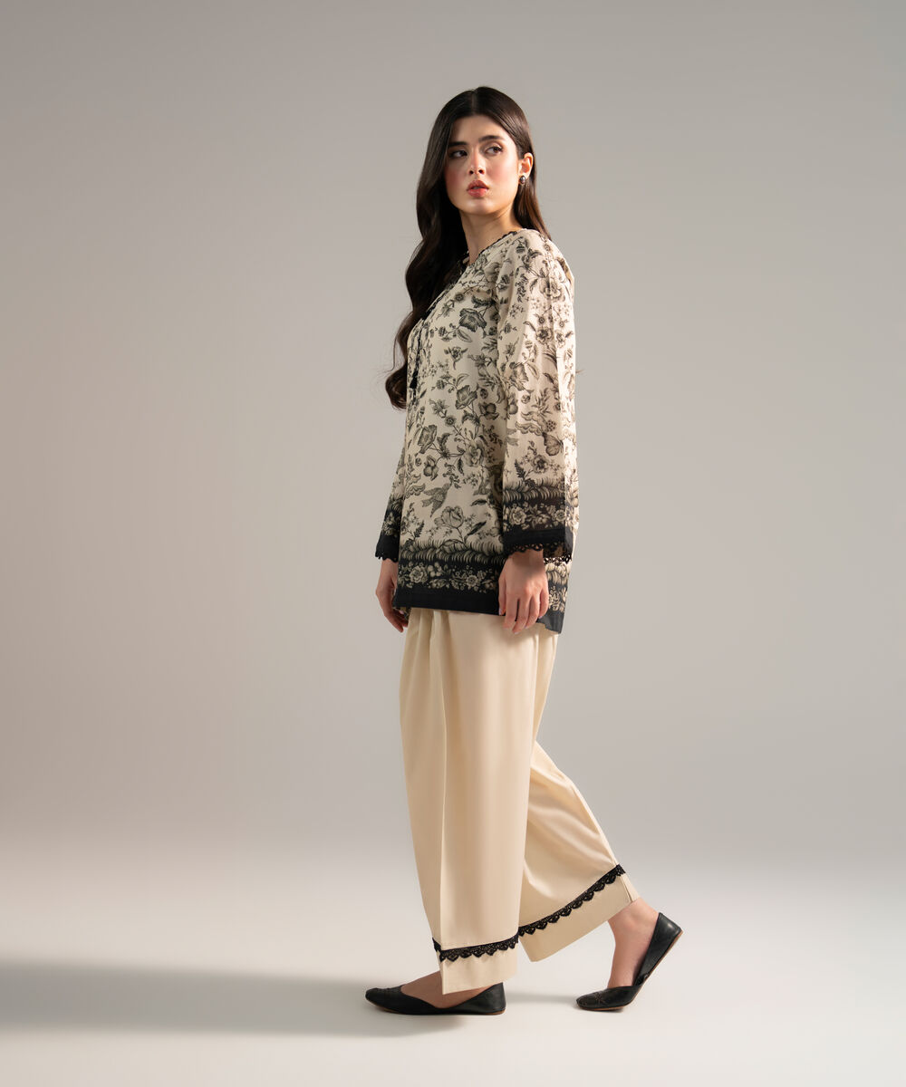 Women's RTW Lawn Printed Beige 2 Piece Suit