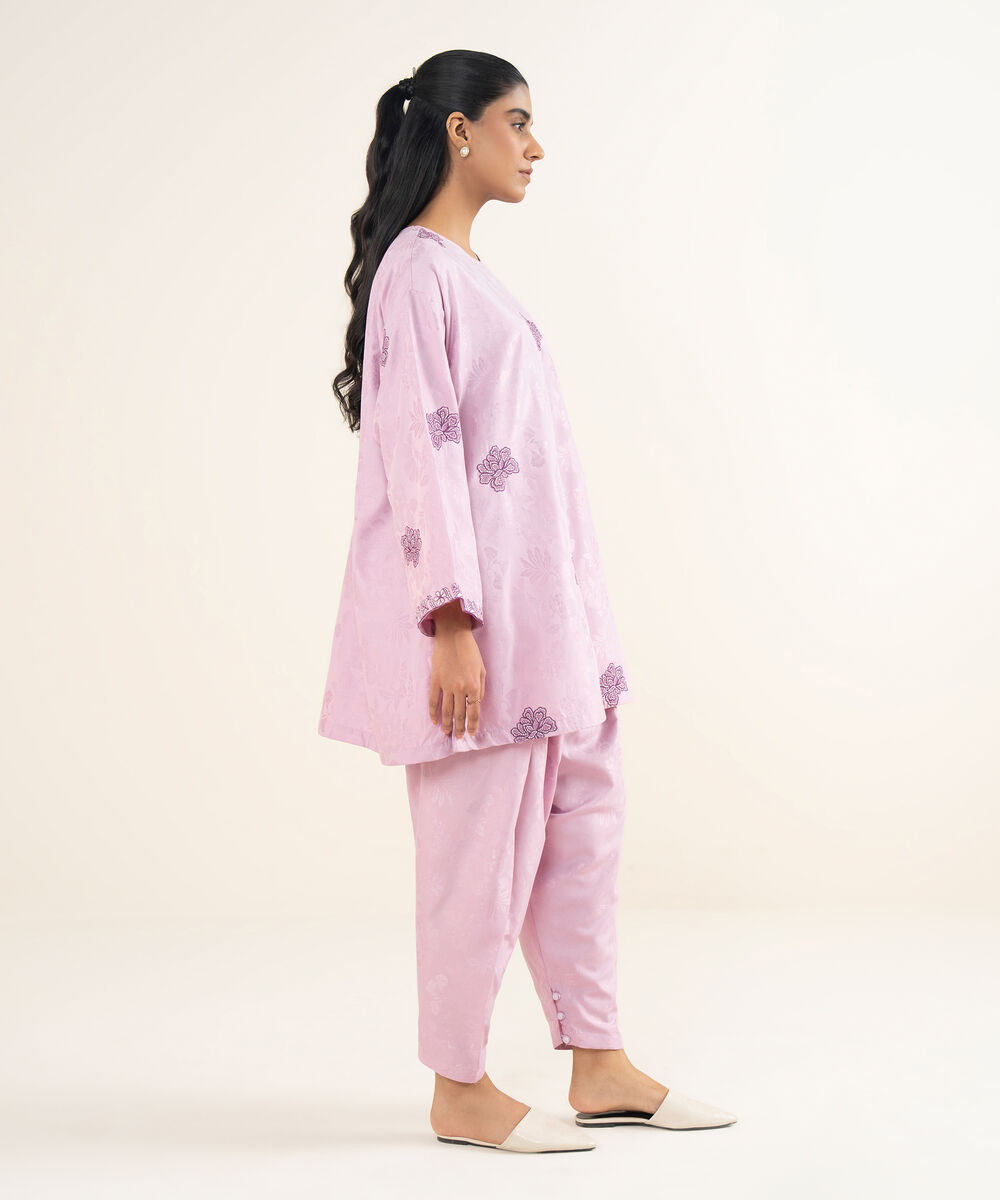 Women's RTW Jacquard Embroidered Lilac Boxy Shirt