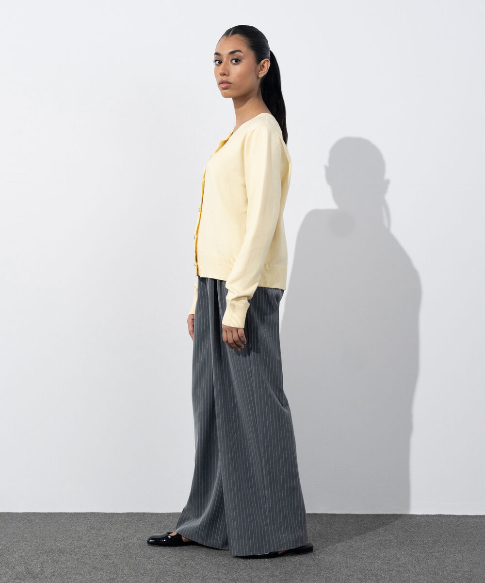 Women's Western Wear Butter Yellow Regular-Fit Knit Cardigan