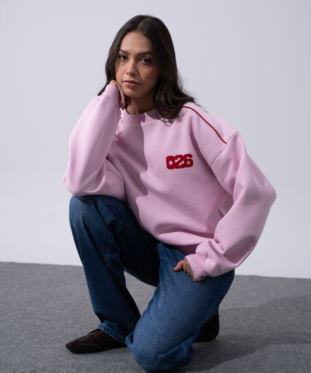 Women's Western Wear Pink Oversized Fleeceback Graphic Sweatshirt
