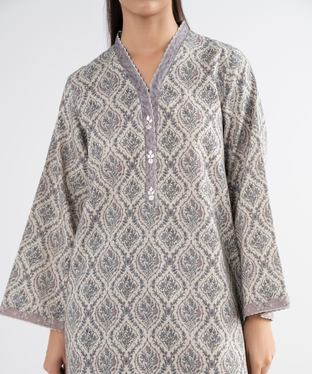 Women's Unstitched Cross Hatch Embroidered Grey 3 Piece Suit