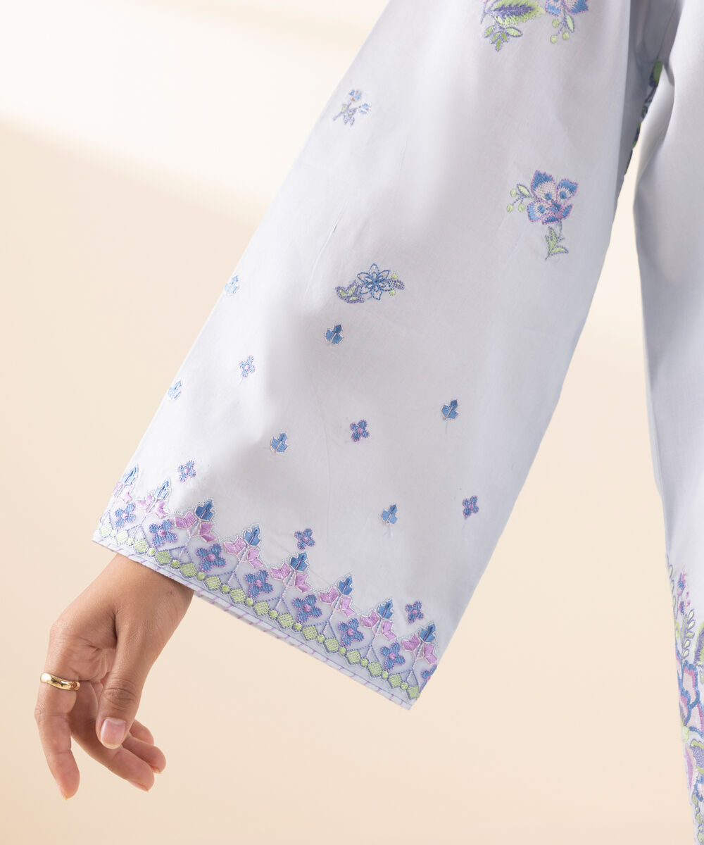 Women's Unstitched Lawn Embroidered Blue 3 Piece Suit