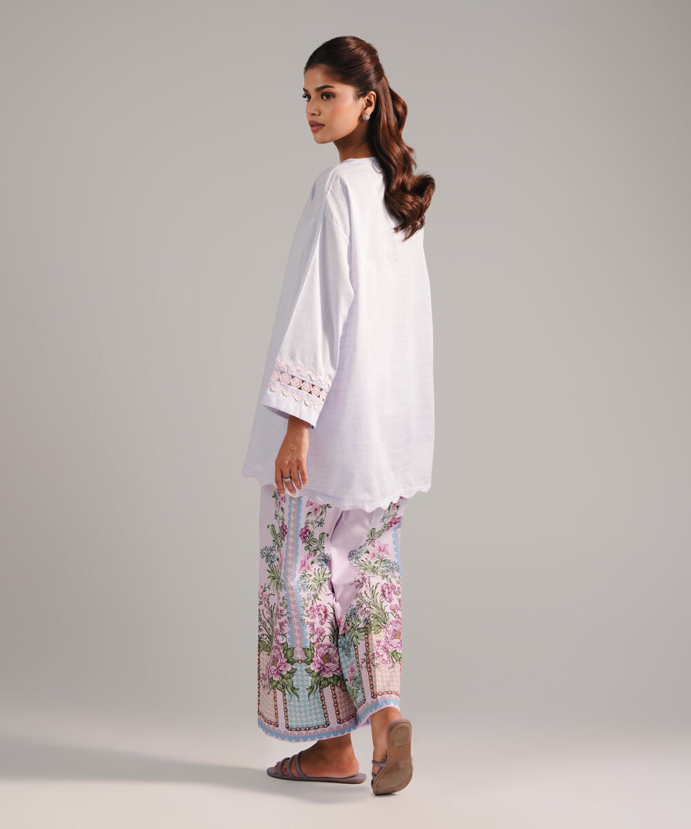 Women's RTW Dobby Embroidered Lilac 2 Piece Suit