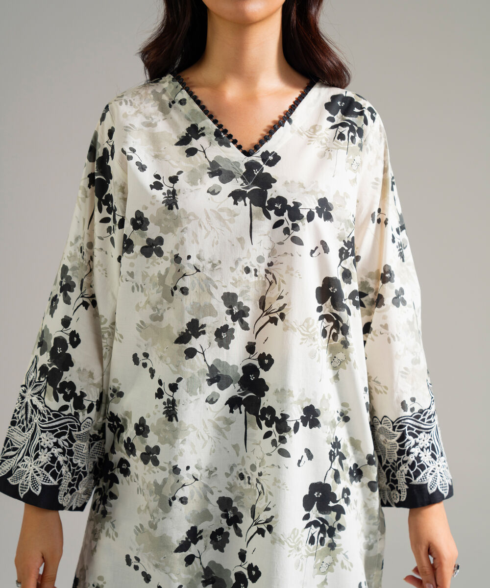Women's RTW Lawn Embroidered White Straight Shirt