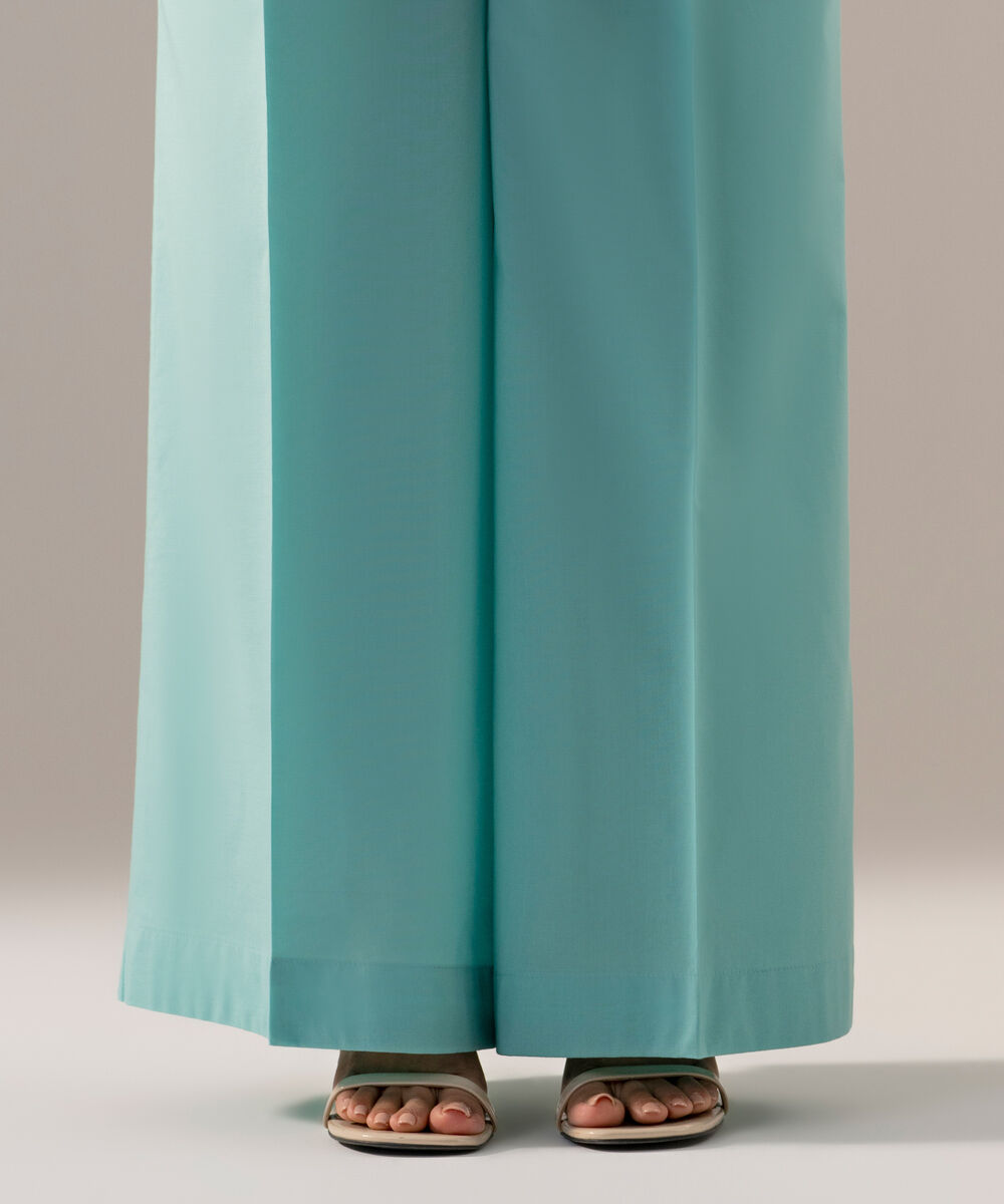 Women's RTW Cambric Solid Blue Flared Pants